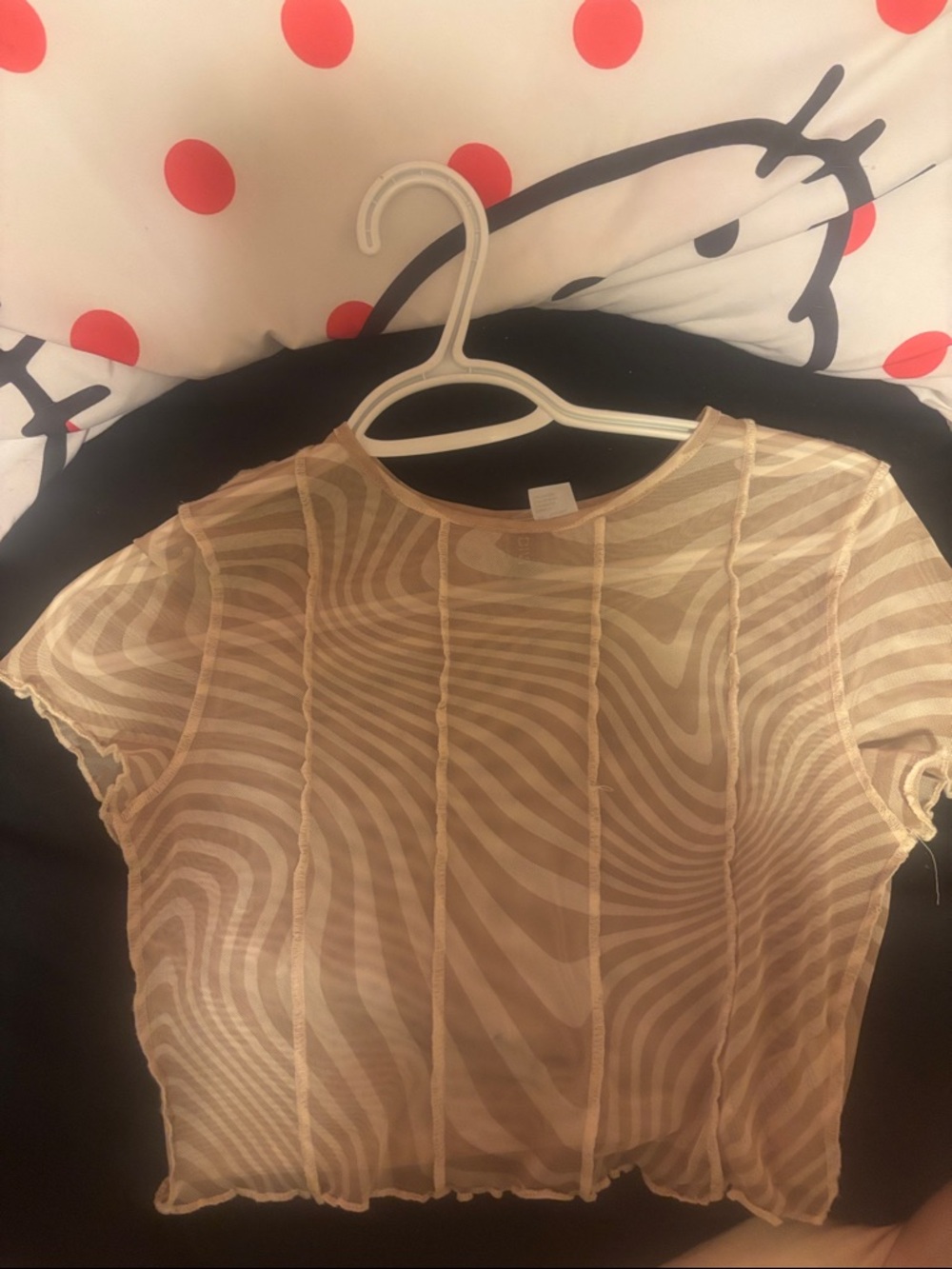 H&M Beige Sheer Short Sleeve Mesh Crop Top